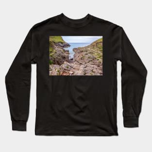 Welsh Coastal Path, Gower, South Wales. Access to Mewslade Bay cut off at high tide Long Sleeve T-Shirt
